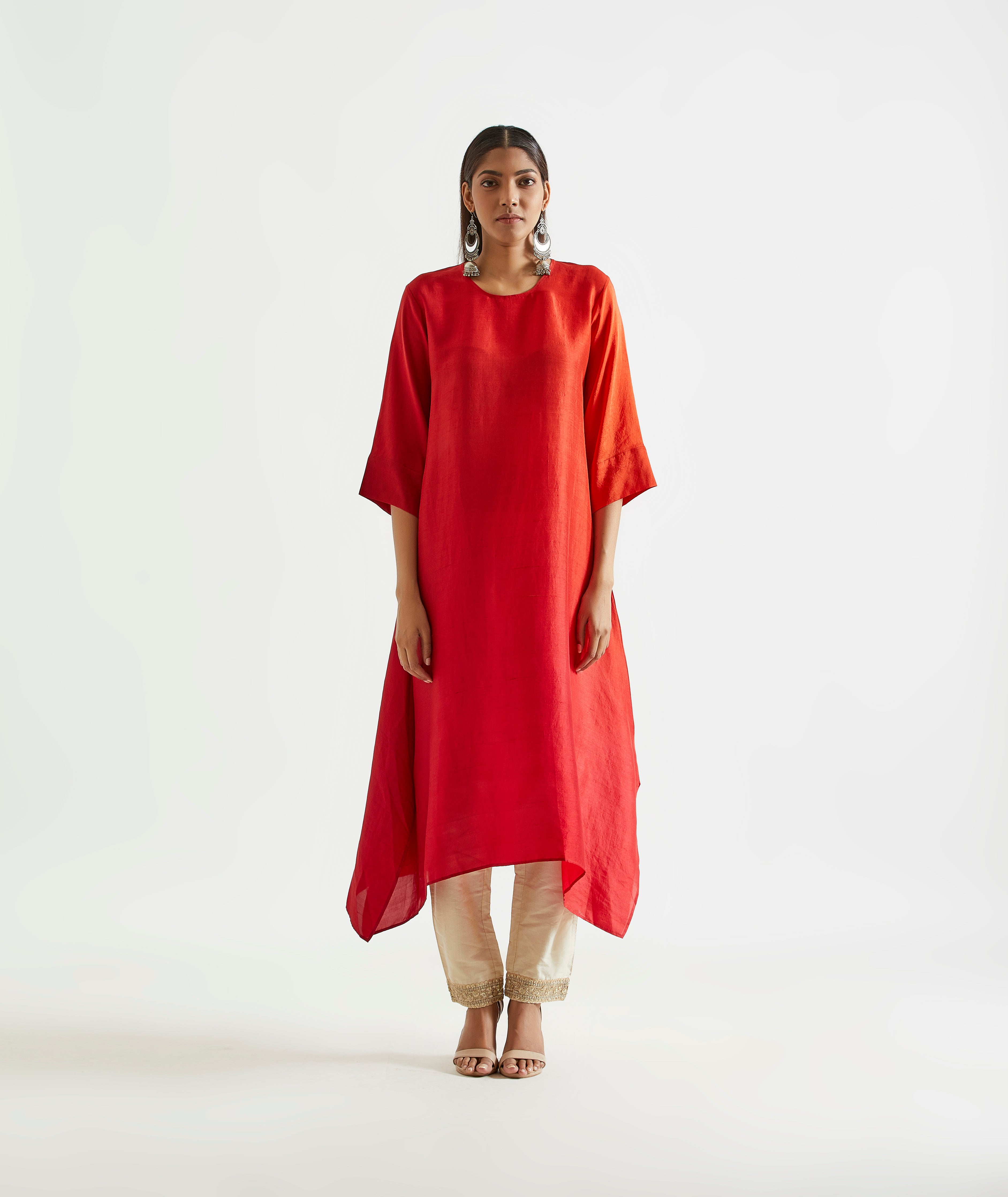 Red Orange Ombre Kurta with heavy Banarasi Bandhej Dupatta