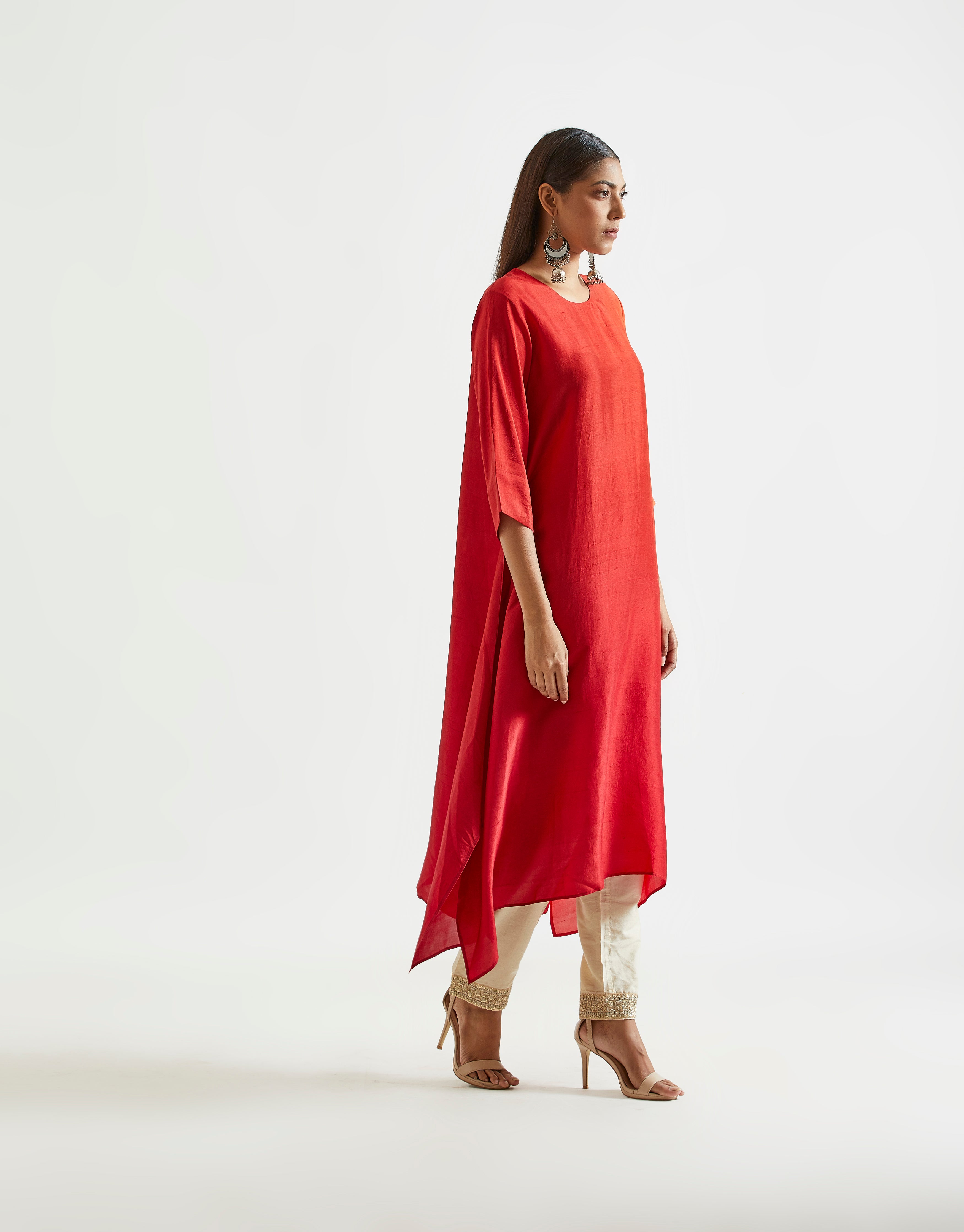 Red Orange Ombre Kurta with heavy Banarasi Bandhej Dupatta