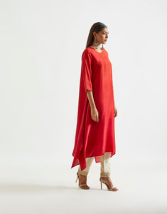 Red Orange Ombre Kurta with heavy Banarasi Bandhej Dupatta
