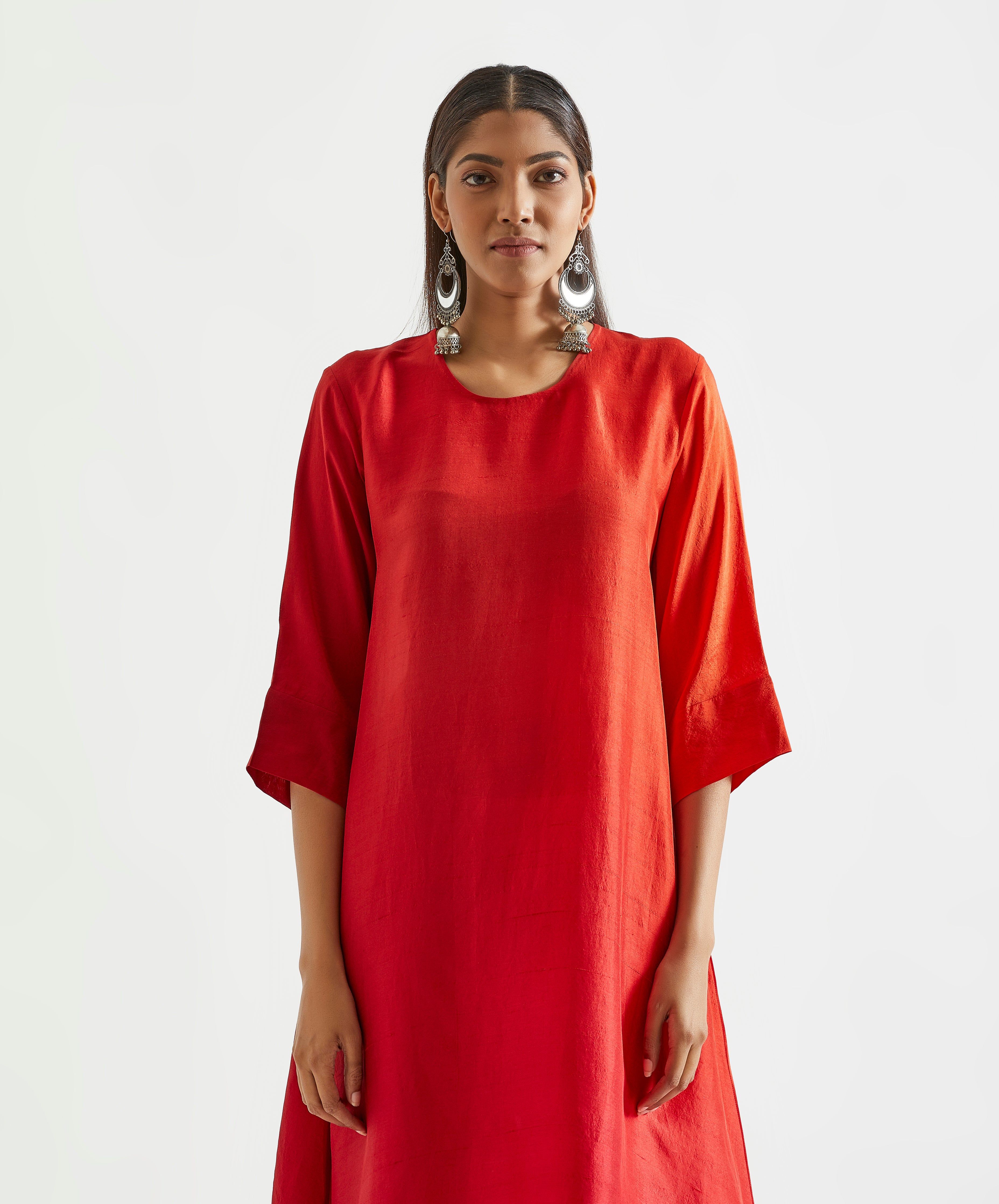 Red Orange Ombre Kurta with heavy Banarasi Bandhej Dupatta