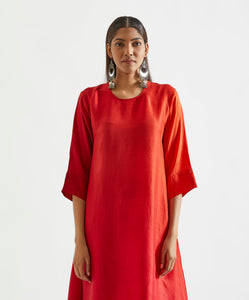 Red Orange Ombre Kurta with heavy Banarasi Bandhej Dupatta