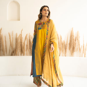 Yellow Ombre Kali mix and match Kurta set with dupatta and pants