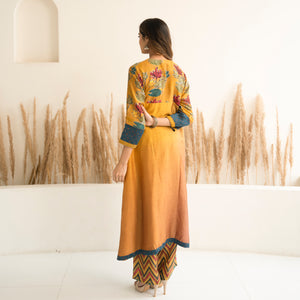 Yellow Ombre Kali mix and match Kurta set with dupatta and pants