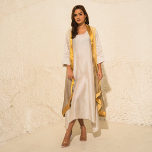 Ivory Silk Kurta With Hand Woven Tissue Cape (2 pc)