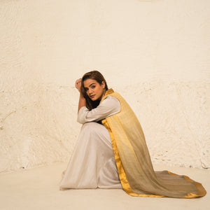 Ivory Silk Kurta With Hand Woven Tissue Cape (2 pc)