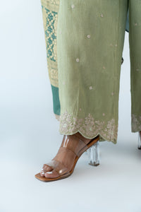 Pista Green Embroidered Scallop Pants