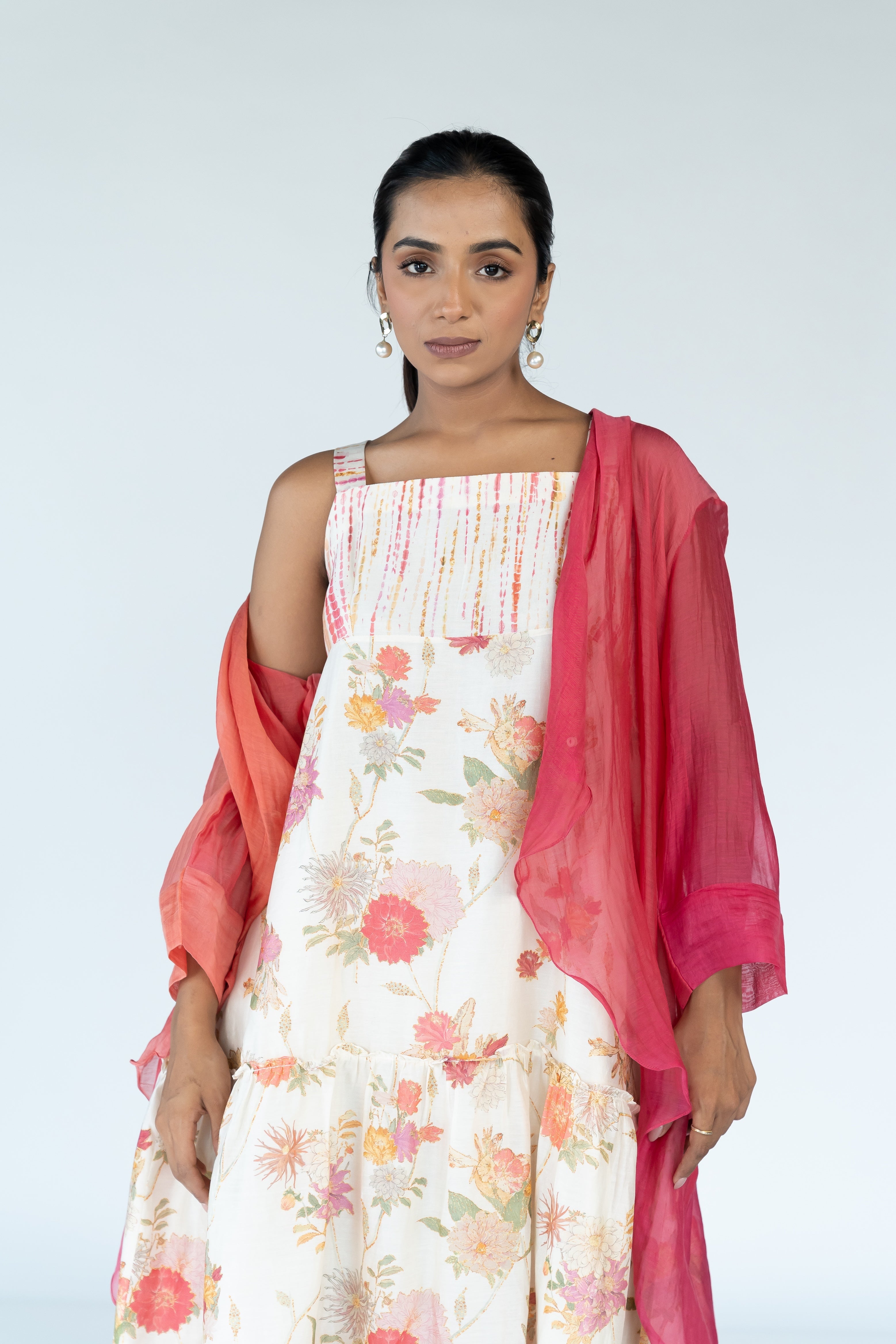 Ivory Summer Chanderi Dress with Cape
