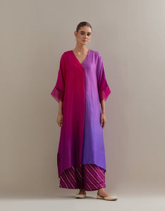 Brinjal Burgundy Ombre Kaftan with Brocade pants (2pc)