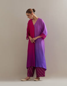 Brinjal Burgundy Ombre Kaftan with Brocade pants (2pc)