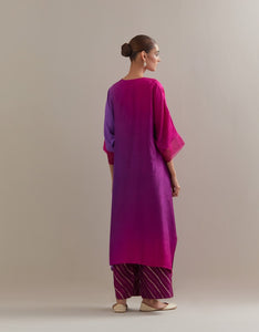 Brinjal Burgundy Ombre Kaftan with Brocade pants (2pc)