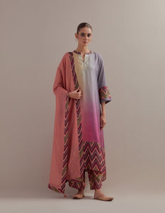 Peach Beige Ombre mix and match Kurta set with dupatta and pants