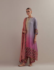Peach Beige Ombre mix and match Kurta set with dupatta and pants