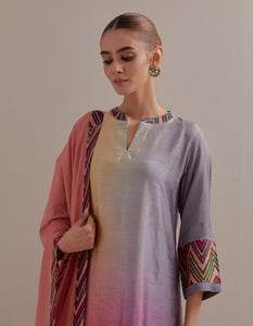 Peach Beige Ombre mix and match Kurta set with dupatta and pants