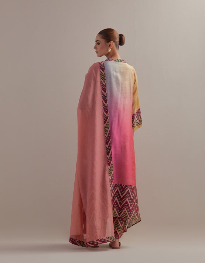 Peach Beige Ombre mix and match Kurta set with dupatta and pants