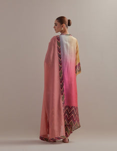 Peach Beige Ombre mix and match Kurta set with dupatta and pants