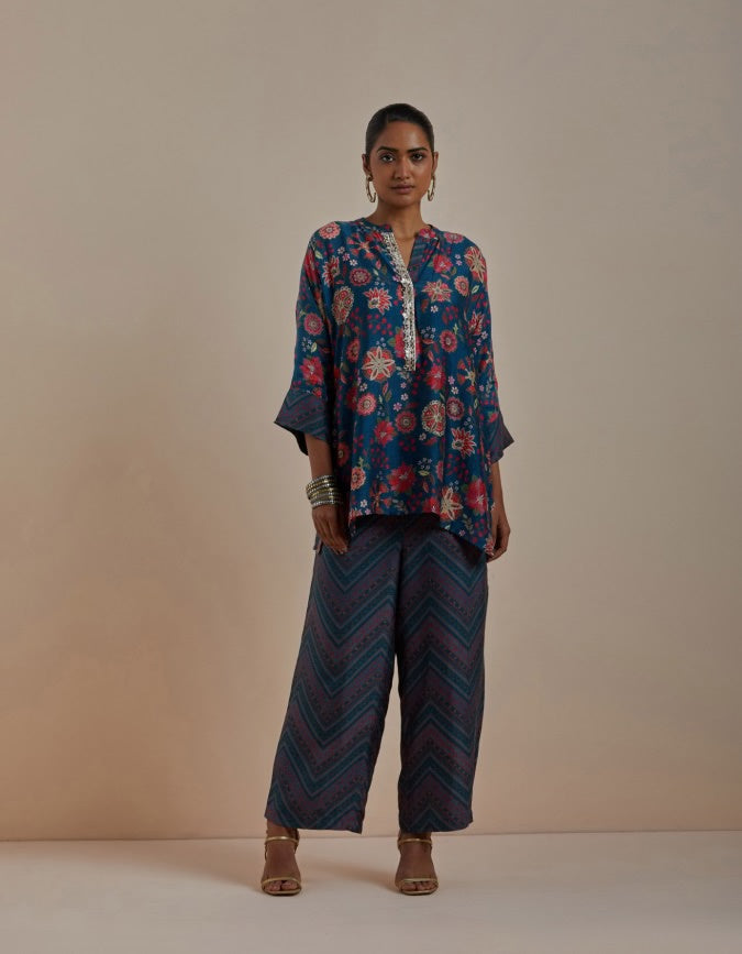 Blue Coord Set Royal Floral Print