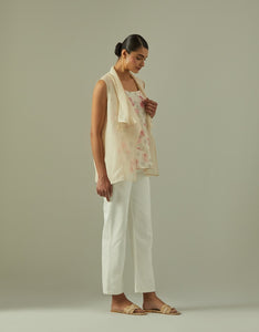 Sleeveless Linen Silk Cape with Silk Printed Inner (2 pc)