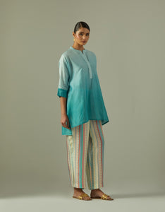 Powder Blue Chanderi dip dyed coord set with stripped pants (2 pc)