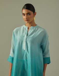 Powder Blue Chanderi dip dyed coord set with stripped pants (2 pc)