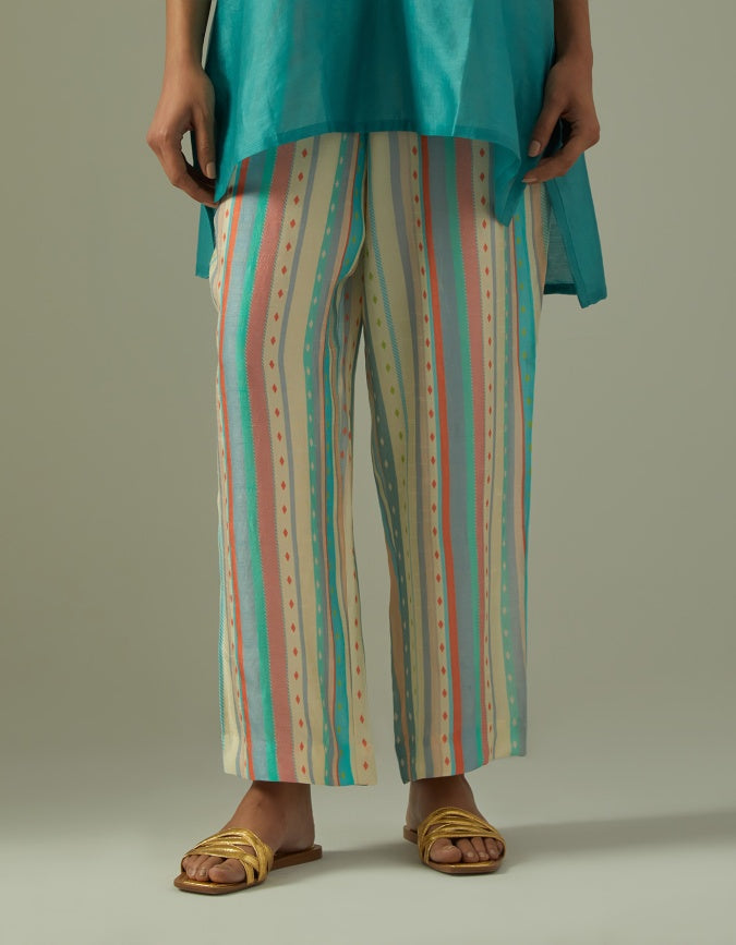 Powder Blue Chanderi dip dyed coord set with stripped pants (2 pc)