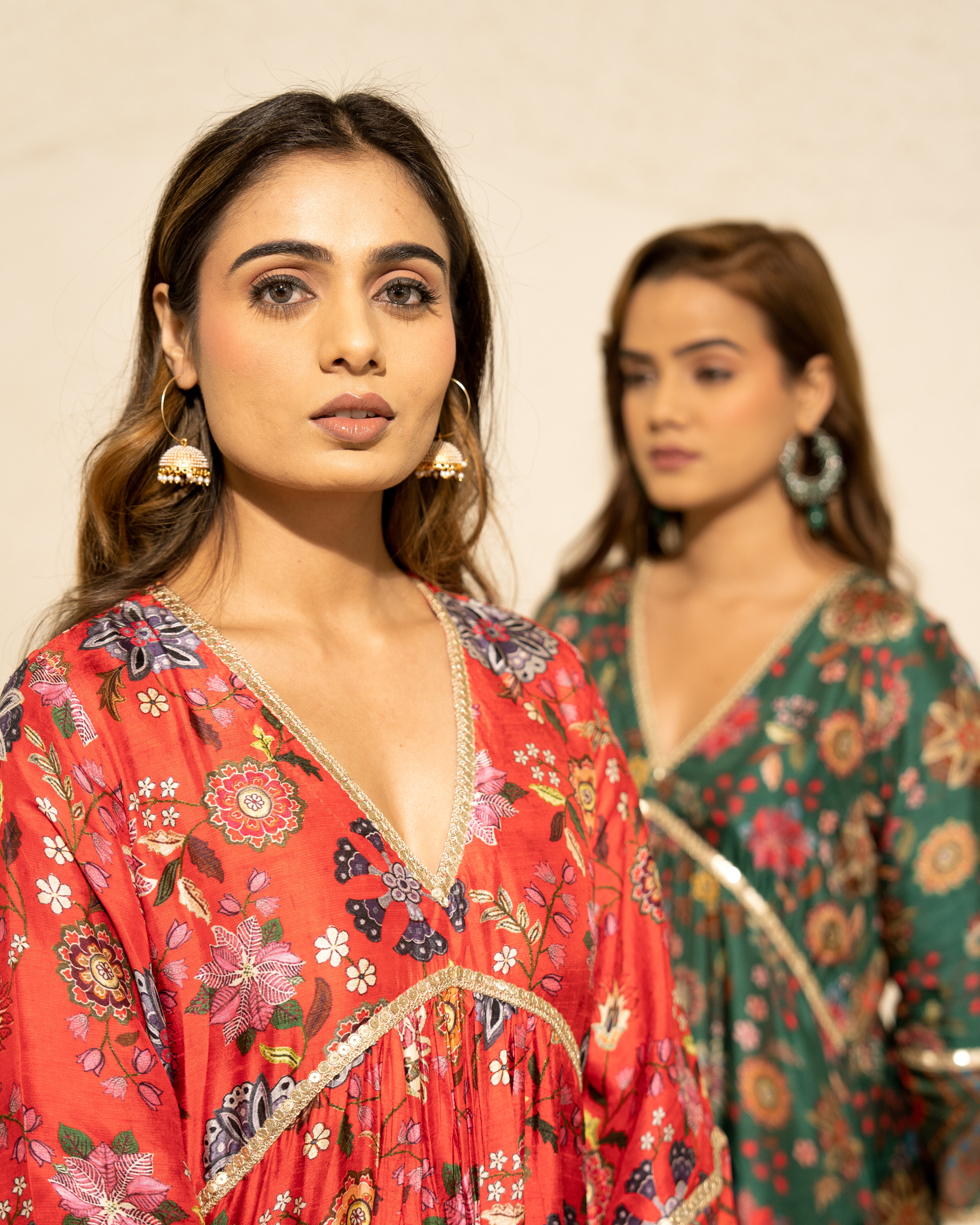 Green Kalamkari Gathering Ghera Royal Floral Print set (3 pc)