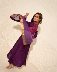 Brinjal Burgundy Silk Kurta With Hand Woven Tissue Cape (2 pc)