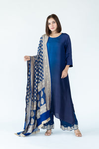 Royal Navy Ombre Kurta with heavy Banarasi Bandhej Dupatta