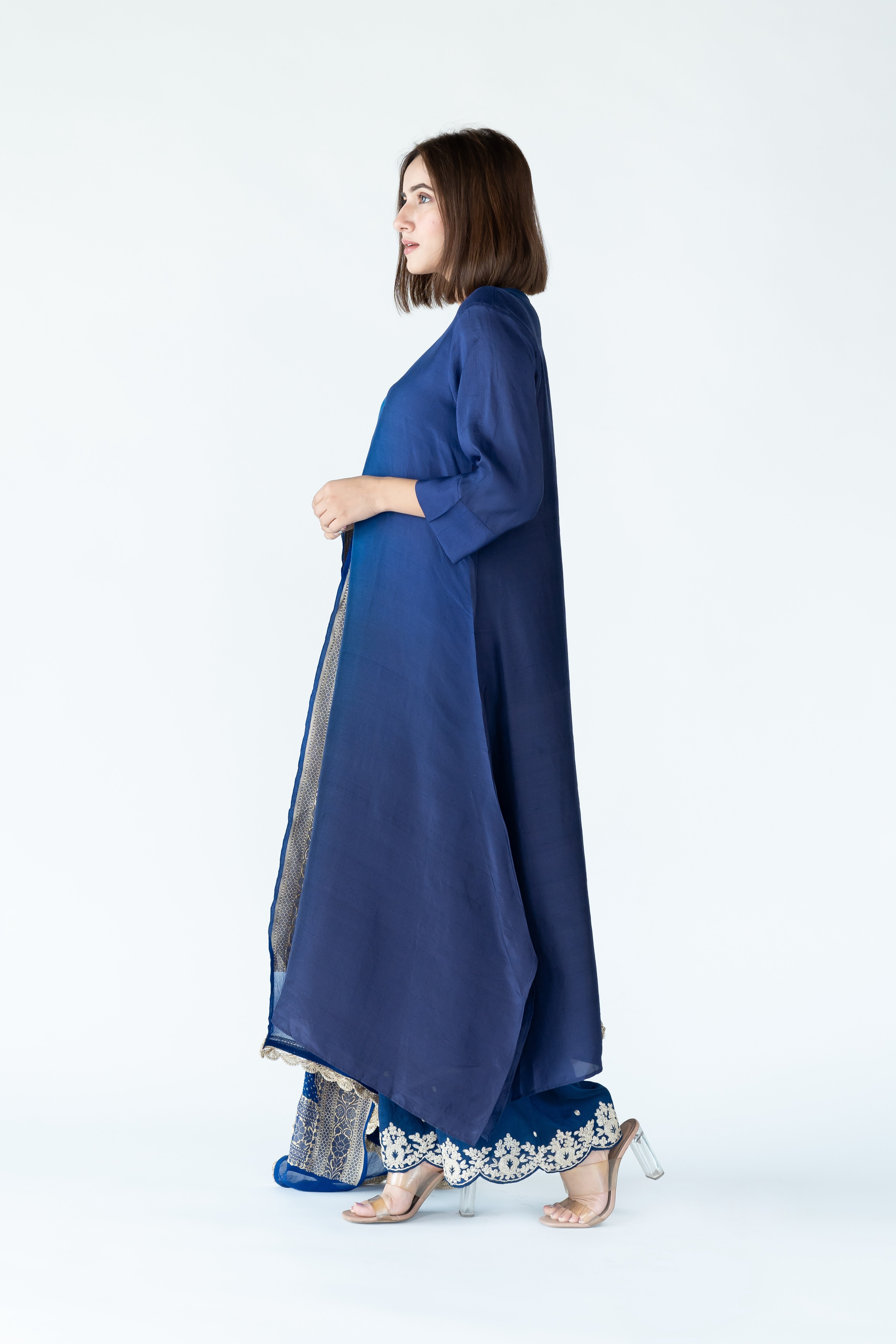 Royal Navy Ombre Kurta with heavy Banarasi Bandhej Dupatta