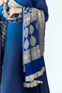 Royal Navy Ombre Kurta with heavy Banarasi Bandhej Dupatta