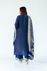 Royal Navy Ombre Kurta with heavy Banarasi Bandhej Dupatta