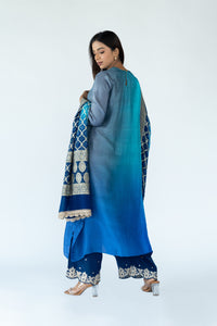 Firoz Grey Ombre Kurta with heavy Banarasi Bandhej Dupatta