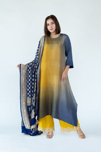 Yellow Royal Ombre Kurta with heavy Banarasi Bandhej Dupatta