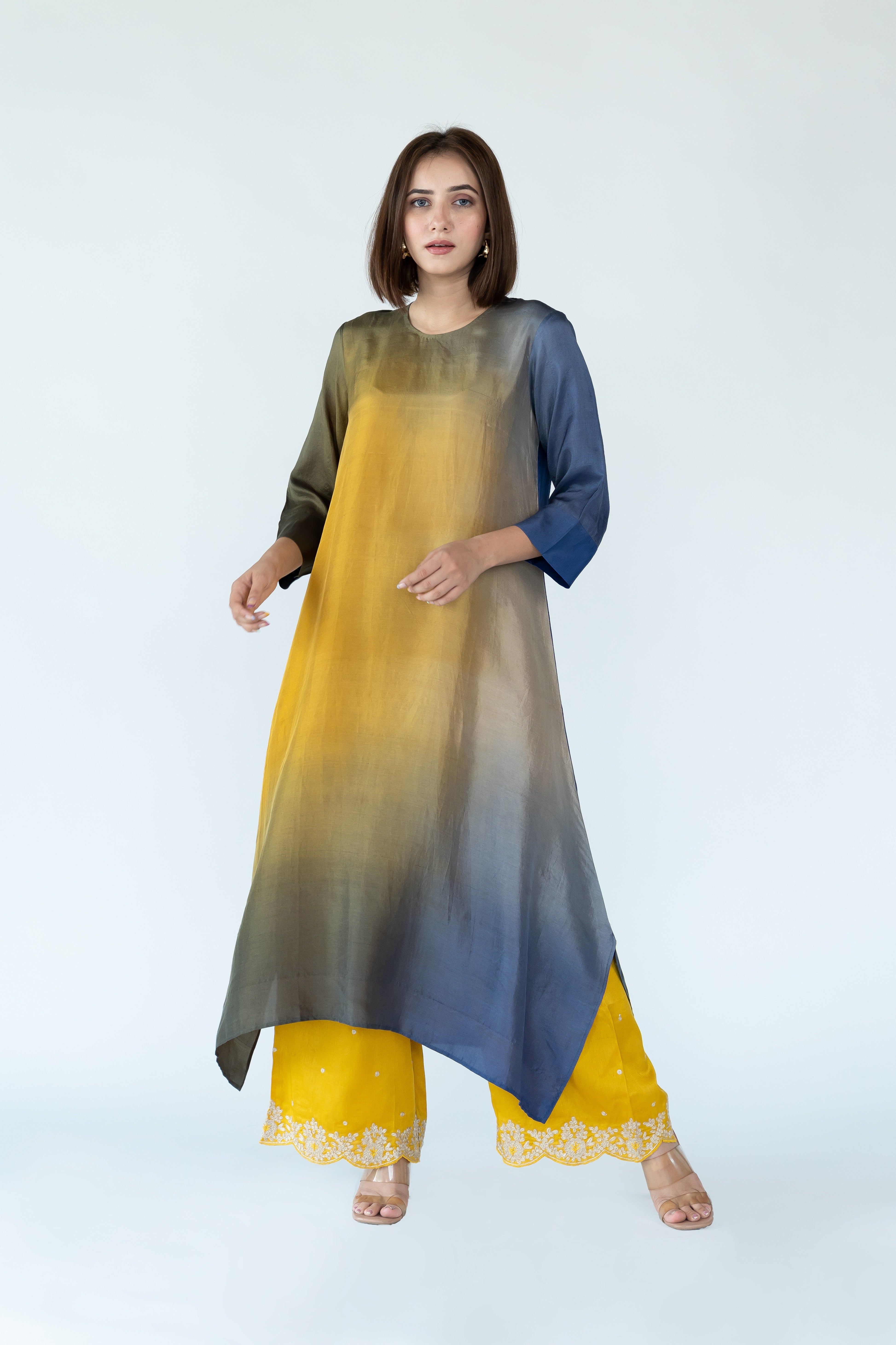 Yellow Royal Ombre Kurta with heavy Banarasi Bandhej Dupatta