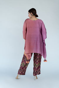 Peach Mauve Ombre Hand Dyed Kaftan Top With Pants
