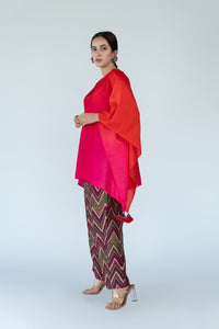 Fuschia Red Ombre Hand Dyed Kaftan top With Pants