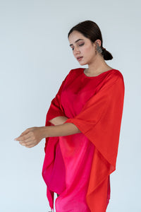 Fuschia Red Ombre Hand Dyed Kaftan top With Pants