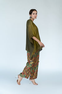 Olive Ombre Hand Dyed Kaftan top With Pants