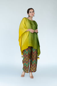 Sage Mustard Ombre Hand Dyed Kafaan Top With Pants