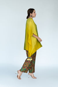 Sage Mustard Ombre Hand Dyed Kafaan Top With Pants