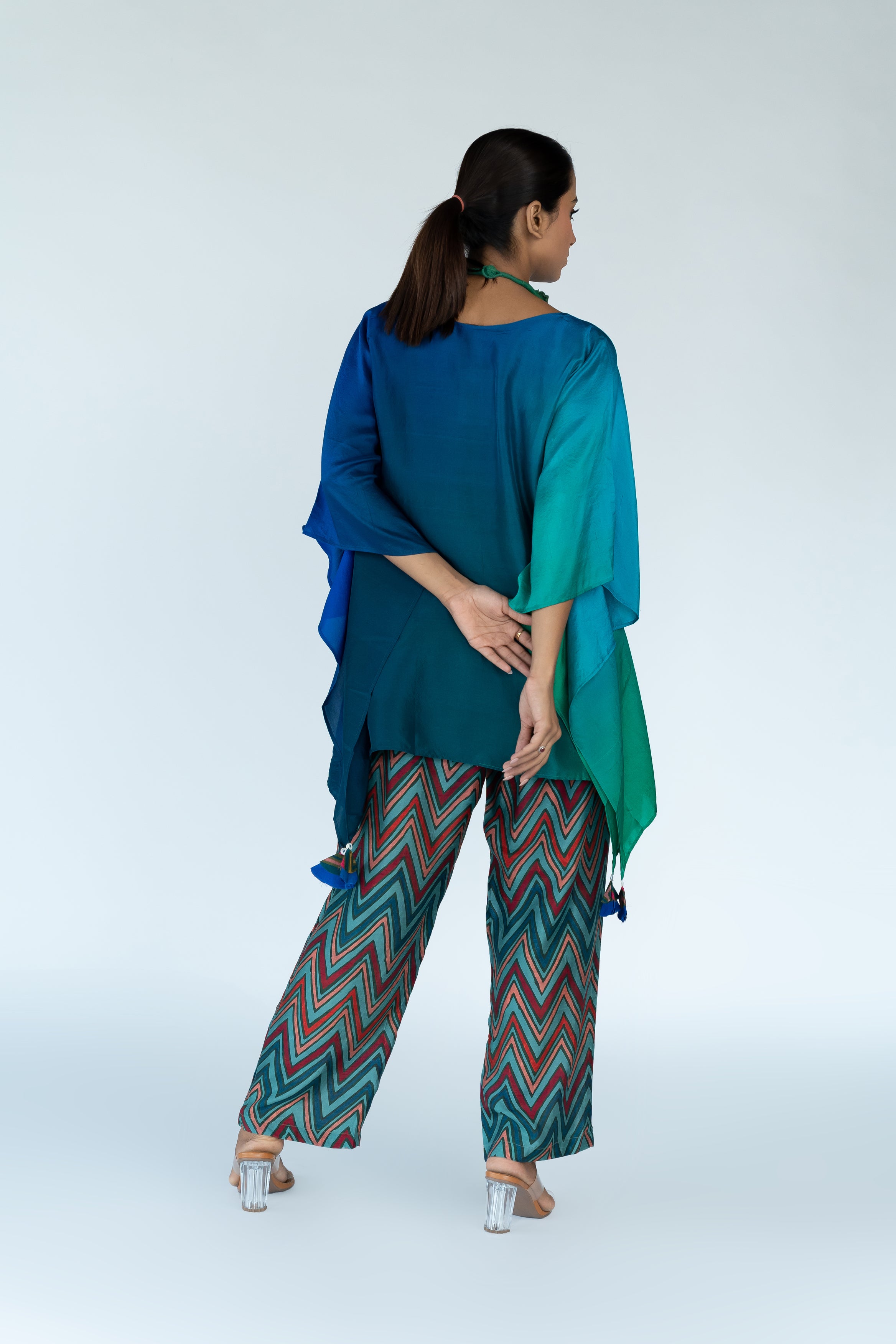 Green Blue Ombre Hand Dyed Kaftan top With Pants