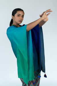 Green Blue Ombre Hand Dyed Kaftan top With Pants
