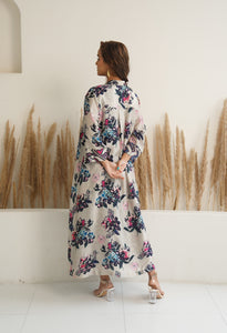 Beige Floral jacket with abstract print dress (2pc)