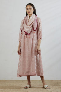 Rose Pink Chanderi Front Gathering Bandhani Printed Dress with Slip