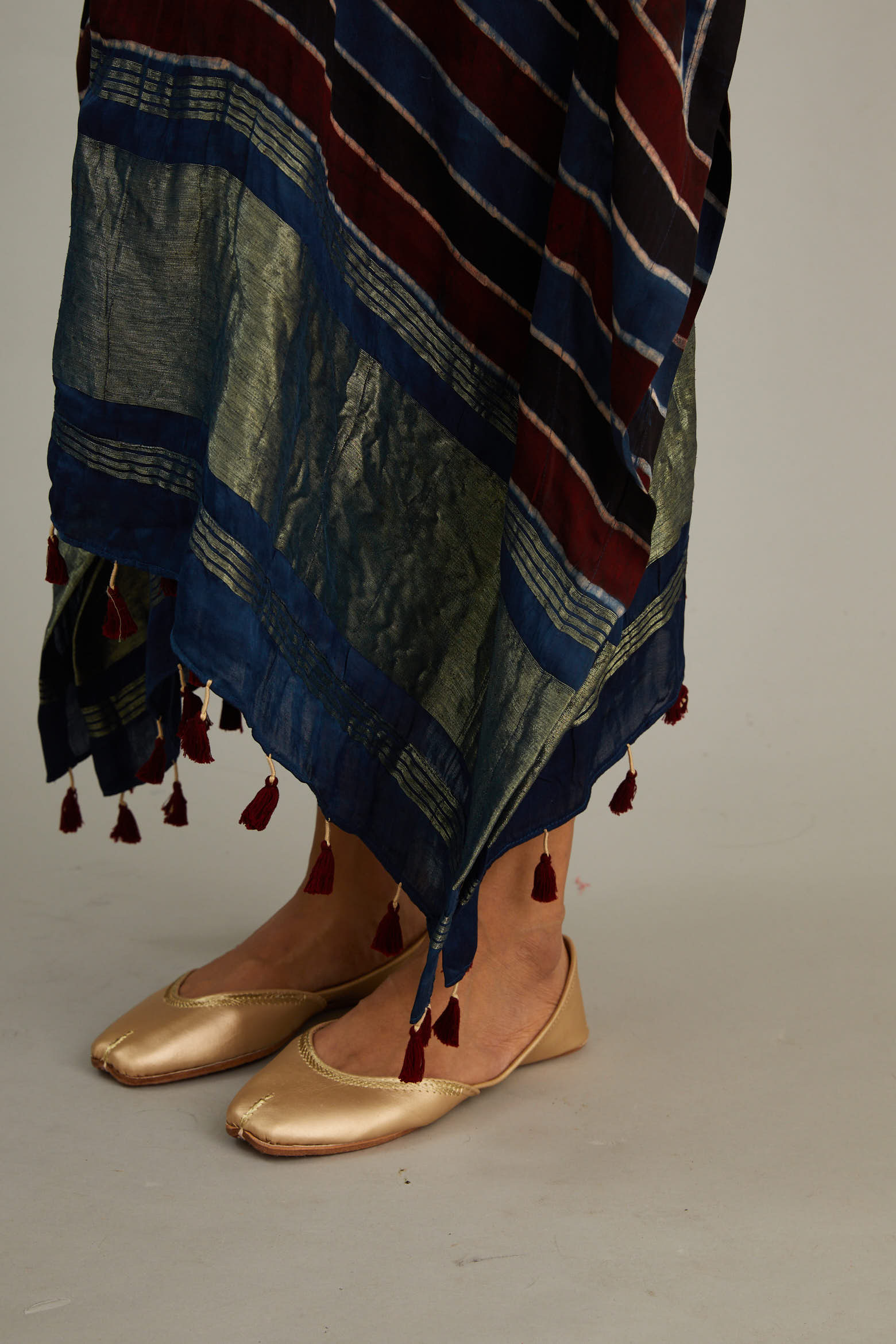 Indigo Hand Blocked Ajrakh Tassel Kaftan