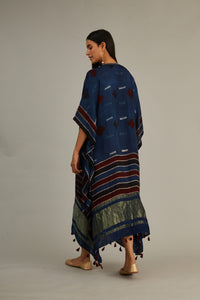Indigo Hand Blocked Ajrakh Tassel Kaftan