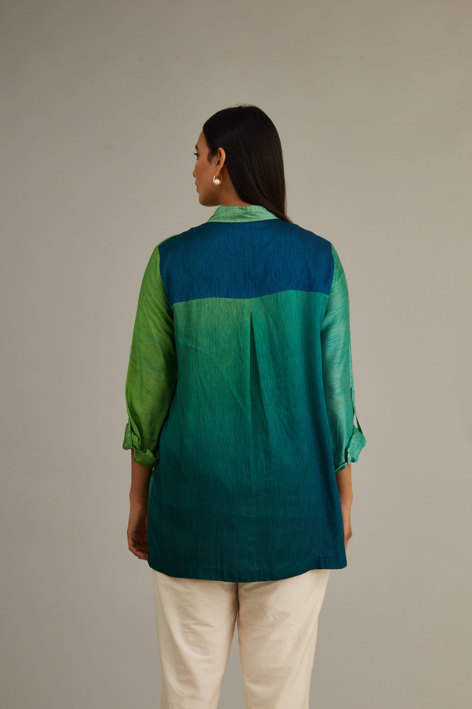 Green Blue Ombre Silk Shirt