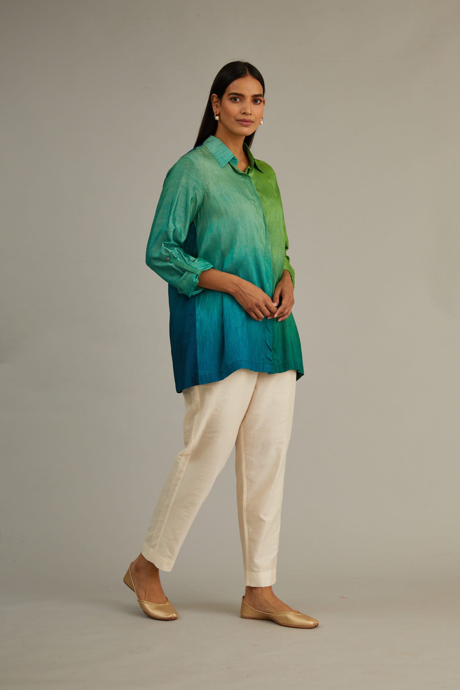 Green Blue Ombre Silk Shirt