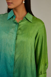 Green Blue Ombre Silk Shirt