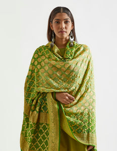 Sage Mustard Ombre Kurta With Heavy Zari Dupatta