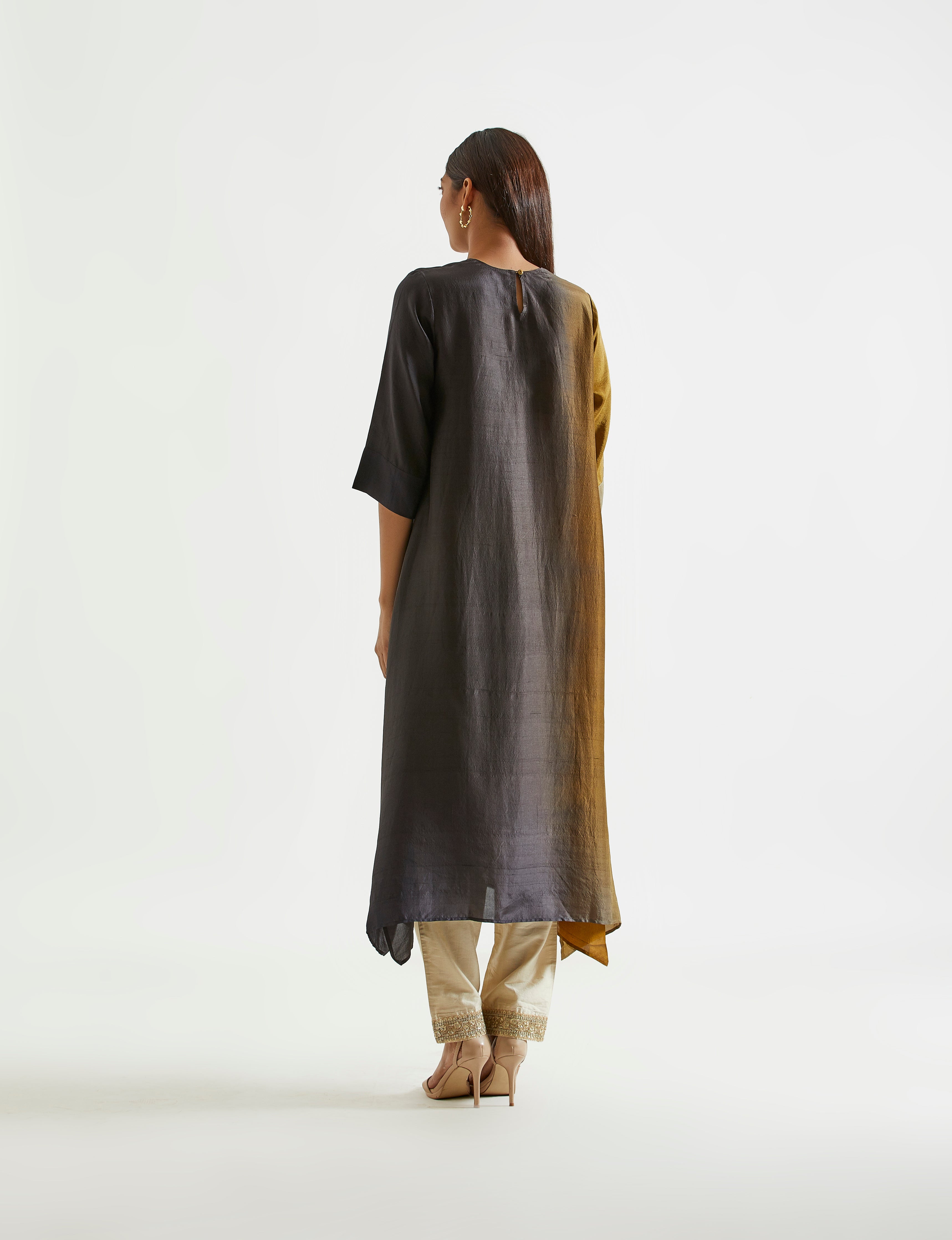 Festive Edit : Black Olive Ombre Kurta With Ajrakh Bandhej Dupatta .